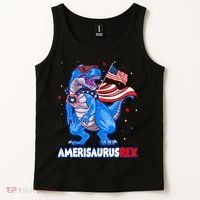 Amerisaurus Trex USA Flag Funny 4th Of July Dinosaur Tank Top thumb 2
