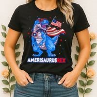 Amerisaurus Trex USA Flag Funny 4th Of July Dinosaur Women's T-Shirt thumb 2