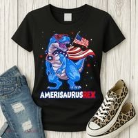 Amerisaurus Trex USA Flag Funny 4th Of July Dinosaur Women's T-Shirt thumb 3