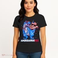 Amerisaurus Trex USA Flag Funny 4th Of July Dinosaur Women's T-Shirt thumb 4