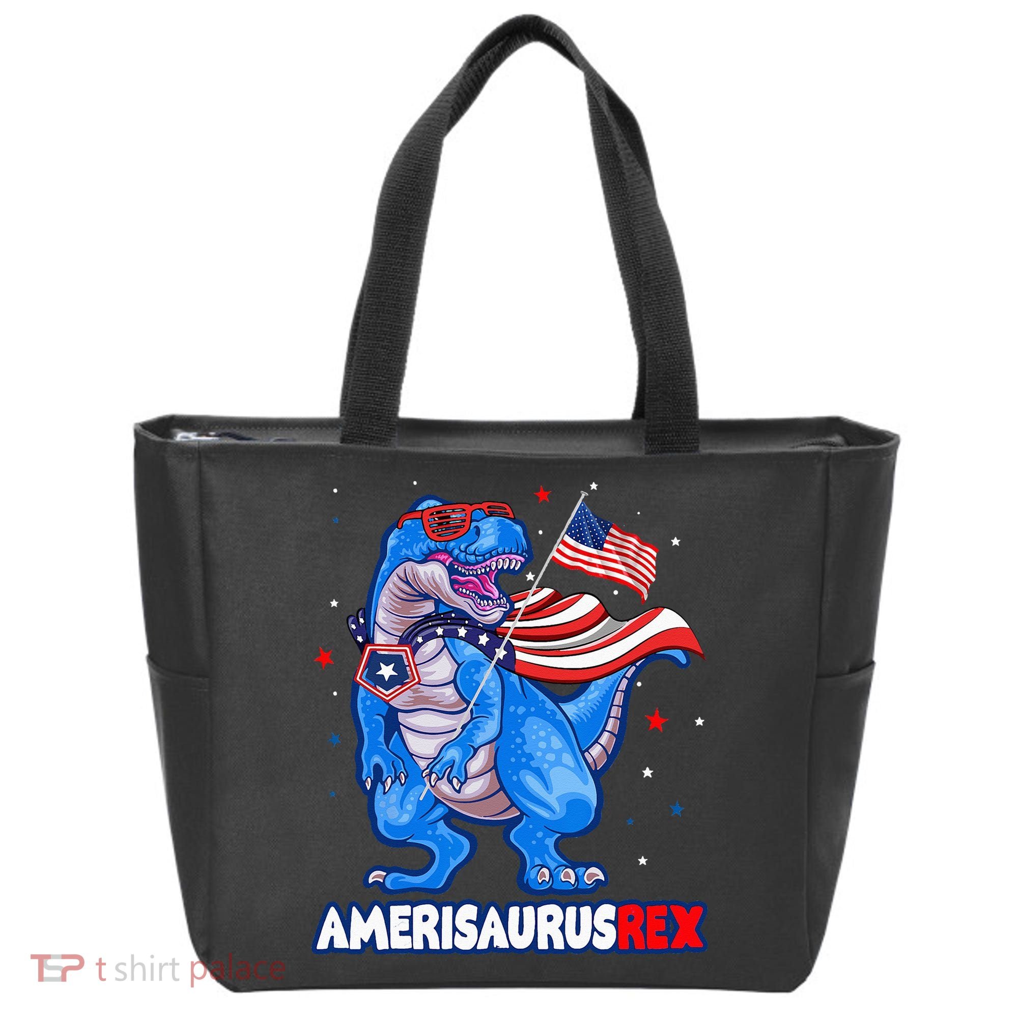 Amerisaurus Trex USA Flag Funny 4th Of July Dinosaur Tote Bag