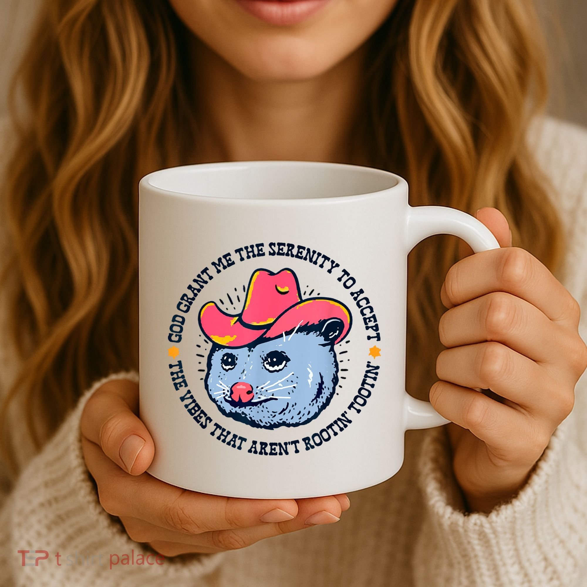 Accept The Vibes That Arent Rootin Tootin Funny Opossum Coffee Mug