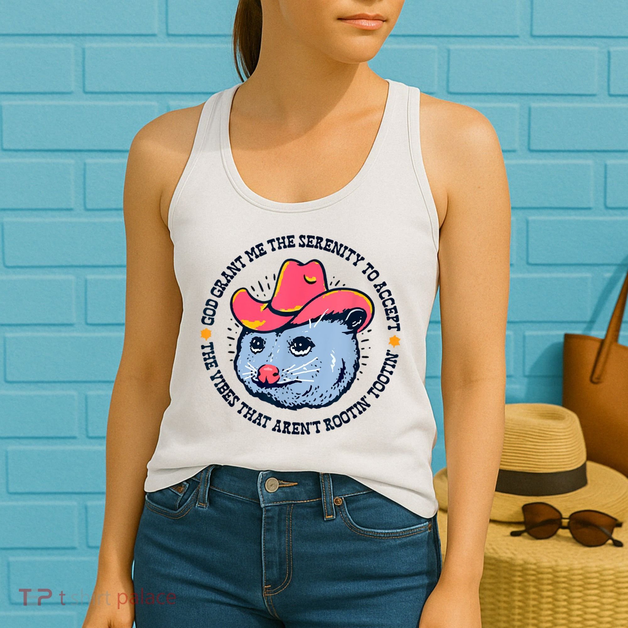 Accept The Vibes That Arent Rootin Tootin Funny Opossum Women's Tank Top