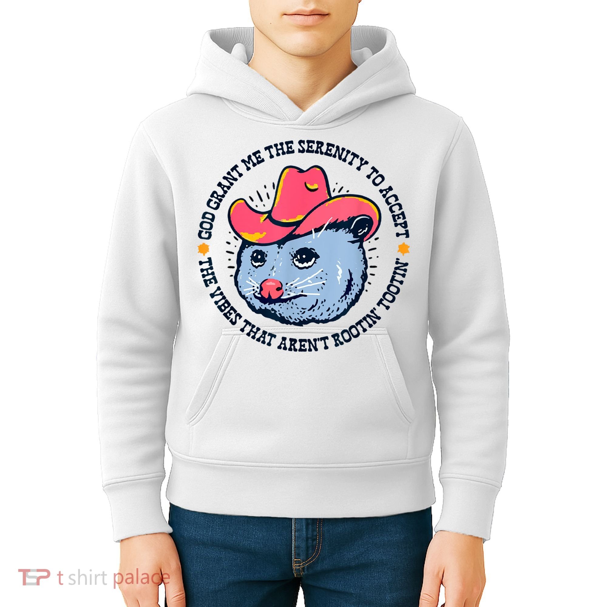 Accept The Vibes That Arent Rootin Tootin Funny Opossum Kids Hoodie