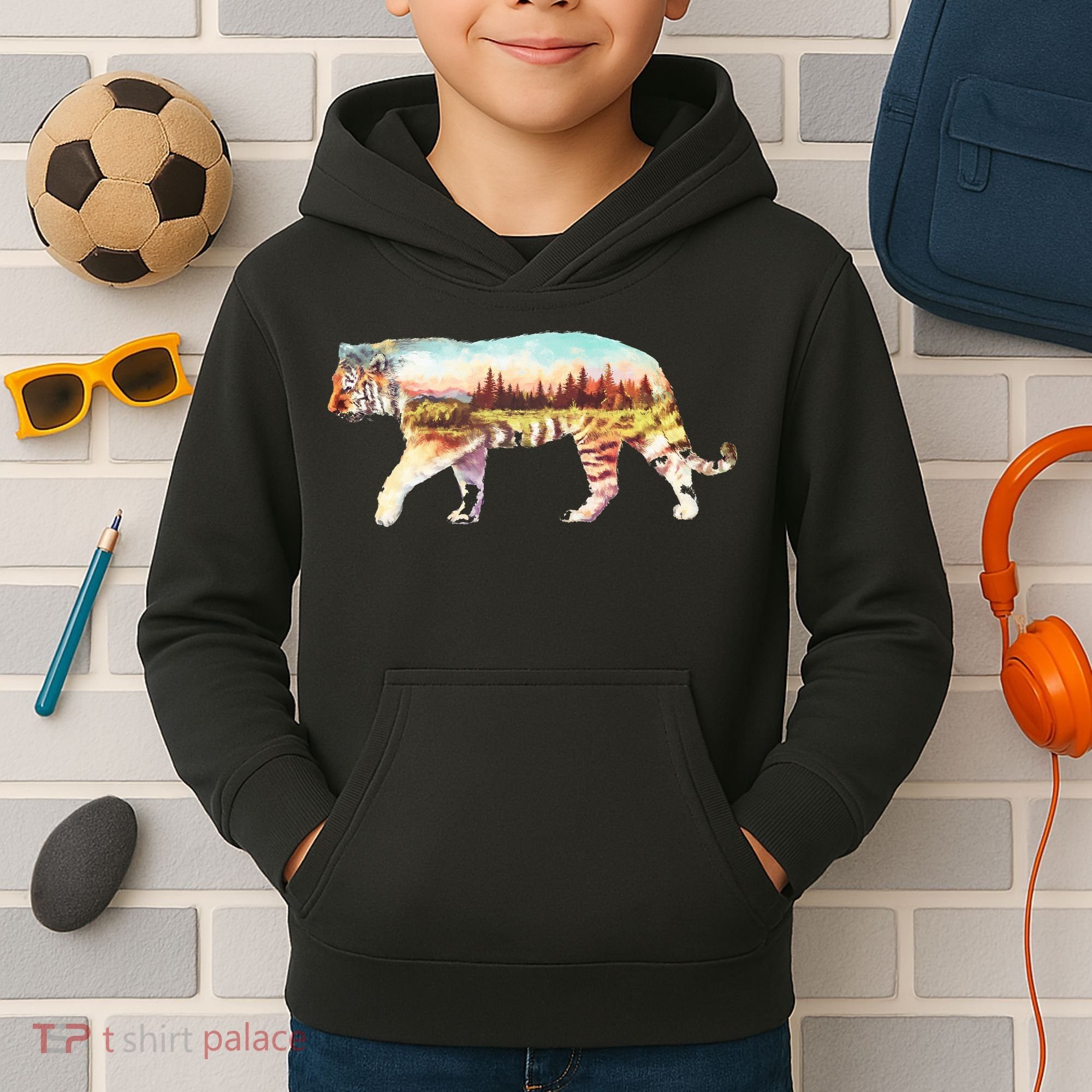 Adventurous Tiger Wilderness Graphic Kids Hoodie