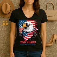 America USA 250 Years Quarter Millennial Eagle Women's V-Neck T-Shirt thumb 3