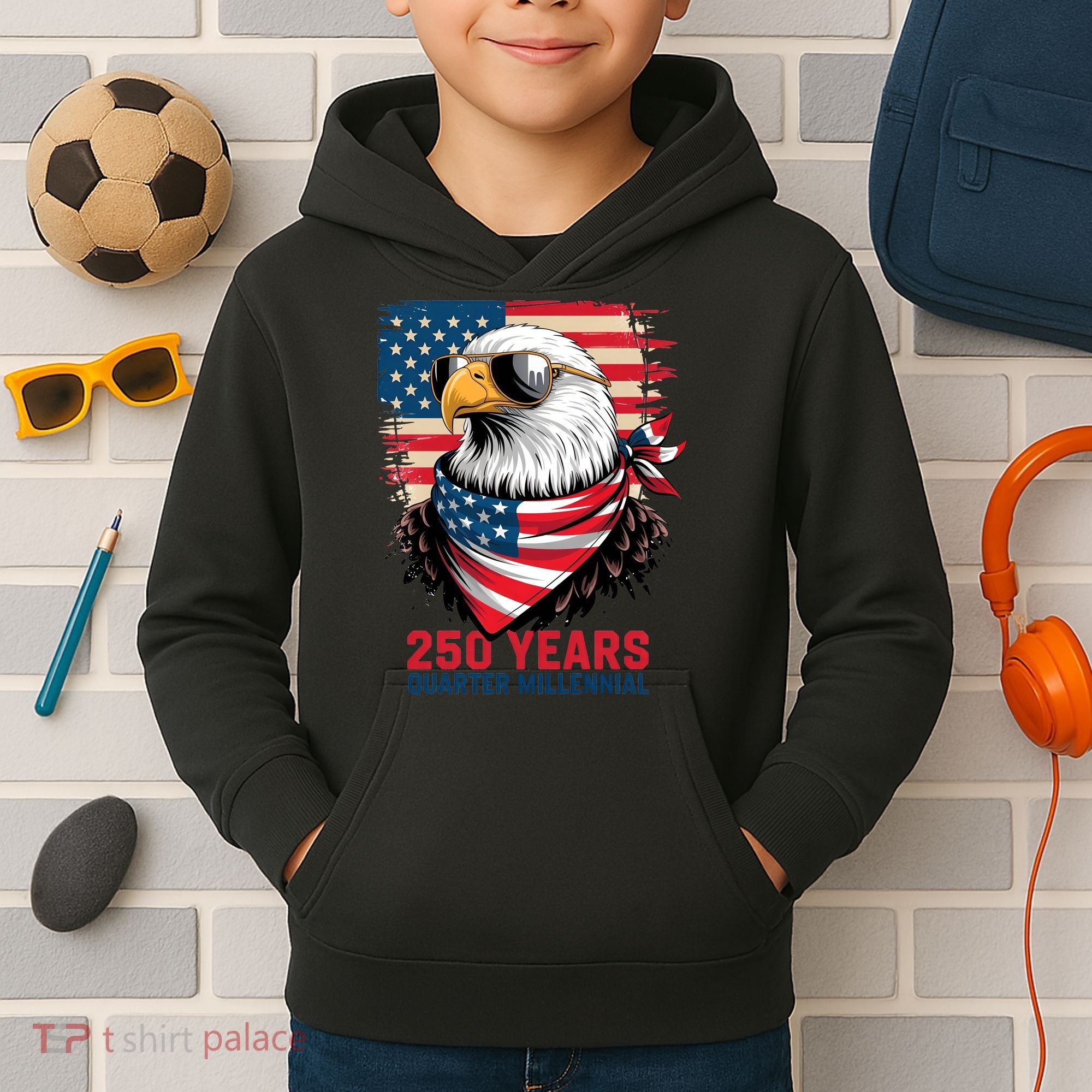 America USA 250 Years Quarter Millennial Eagle Kids Hoodie
