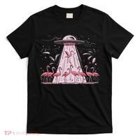 Alien Ufo Abducting Flamingos Funny Women T-Shirt thumb 0