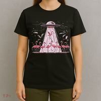 Alien Ufo Abducting Flamingos Funny Women T-Shirt thumb 4