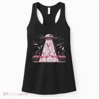 Alien Ufo Abducting Flamingos Funny Women Women's Tank Top thumb 0