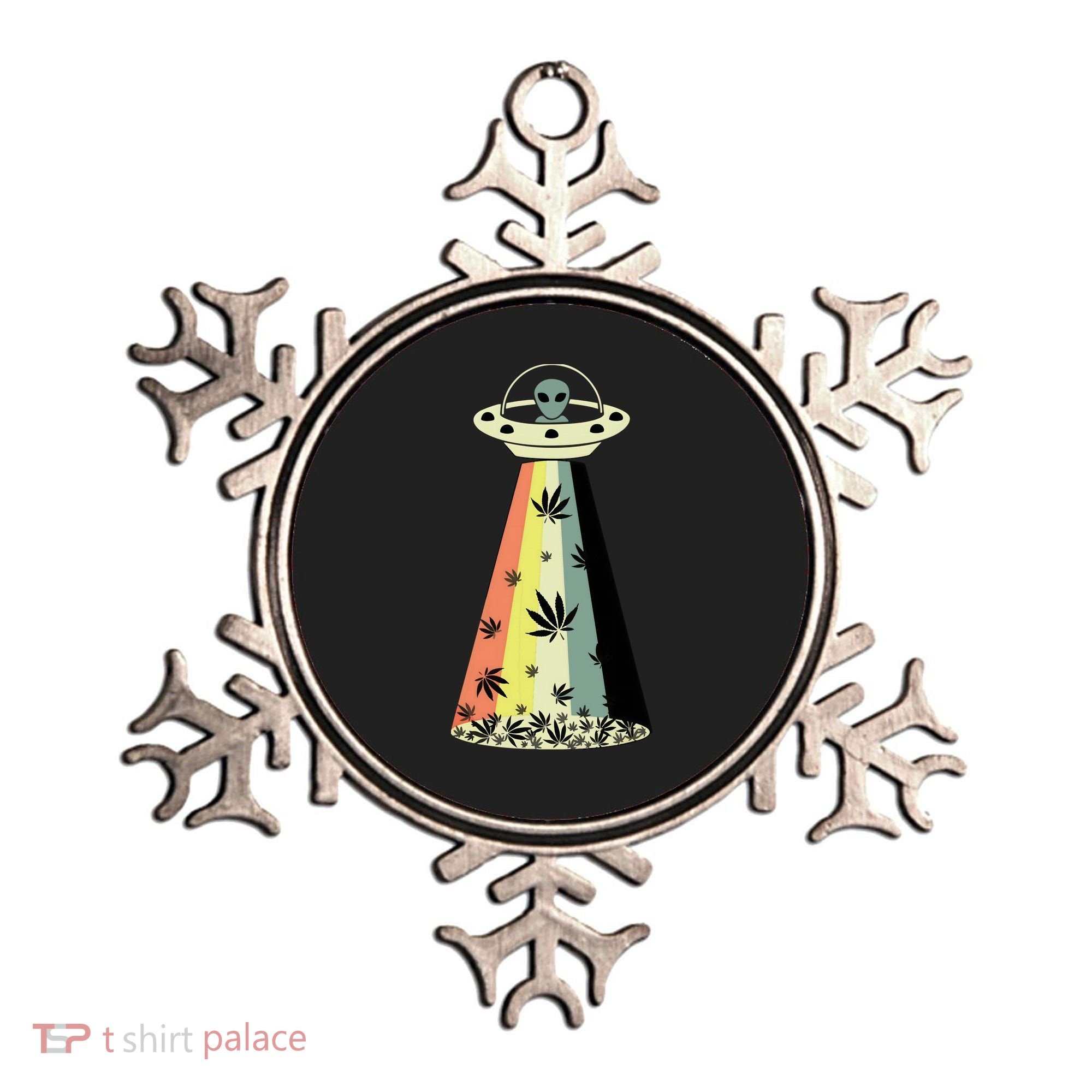 Alien UFO Abduction Weed Cannabis Marijuana Leaf Funny Ornament