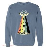 Alien UFO Abduction Weed Cannabis Marijuana Leaf Funny Garment-Dyed Sweatshirt thumb 0