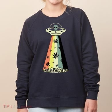 Alien UFO Abduction Weed Cannabis Marijuana Leaf Funny Women's Sweatshirt