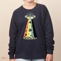 Alien UFO Abduction Weed Cannabis Marijuana Leaf Funny Women's Sweatshirt thumb 0