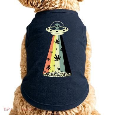 Alien UFO Abduction Weed Cannabis Marijuana Leaf Funny Doggie Tank