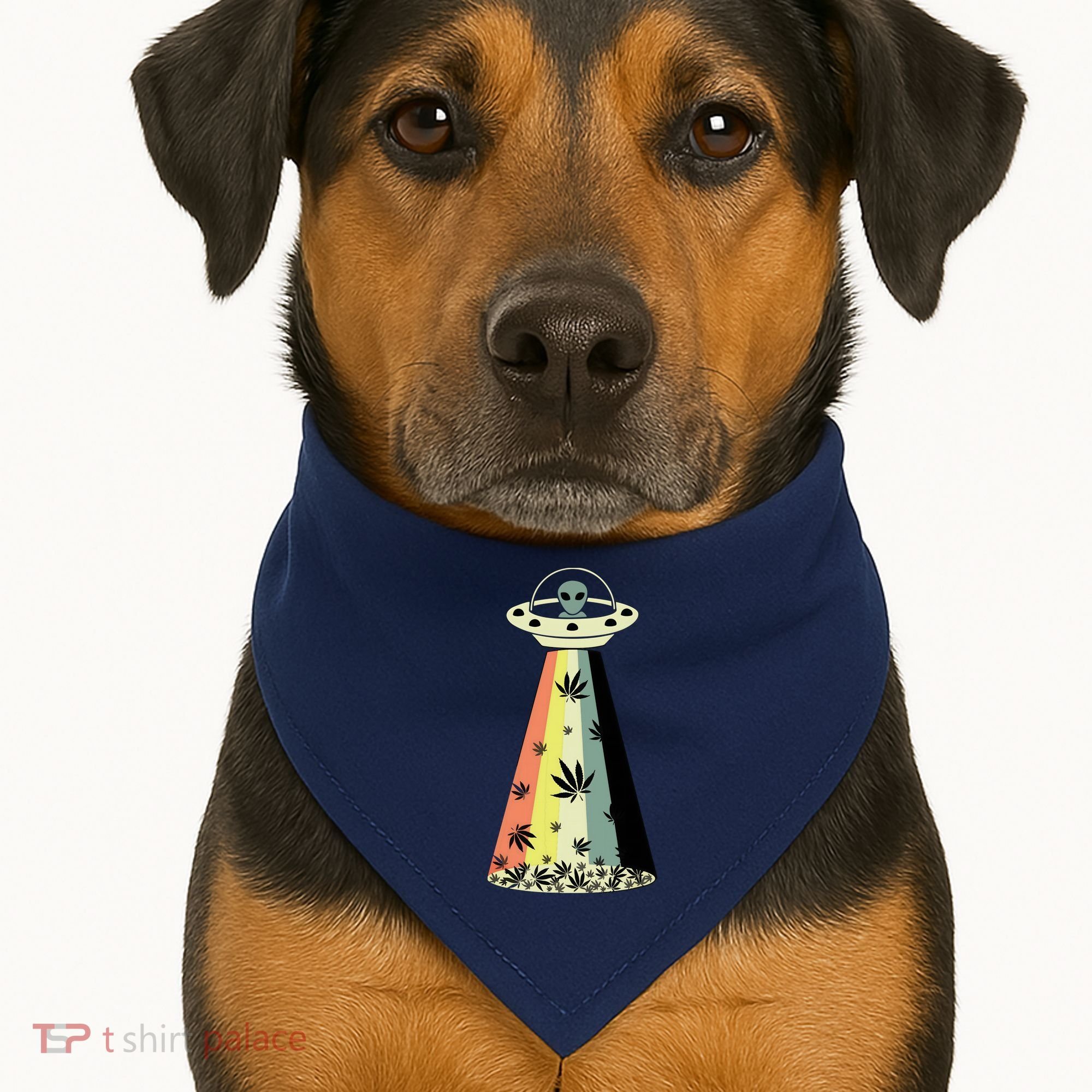 Alien UFO Abduction Weed Cannabis Marijuana Leaf Funny USA-Made Doggie Bandana