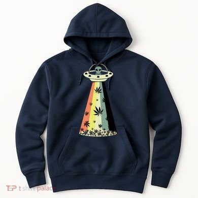 Alien UFO Abduction Weed Cannabis Marijuana Leaf Funny Hoodie