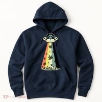 Alien UFO Abduction Weed Cannabis Marijuana Leaf Funny Hoodie thumb 0