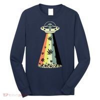 Alien UFO Abduction Weed Cannabis Marijuana Leaf Funny Long Sleeve Shirt thumb 0
