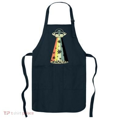 Alien UFO Abduction Weed Cannabis Marijuana Leaf Funny Apron