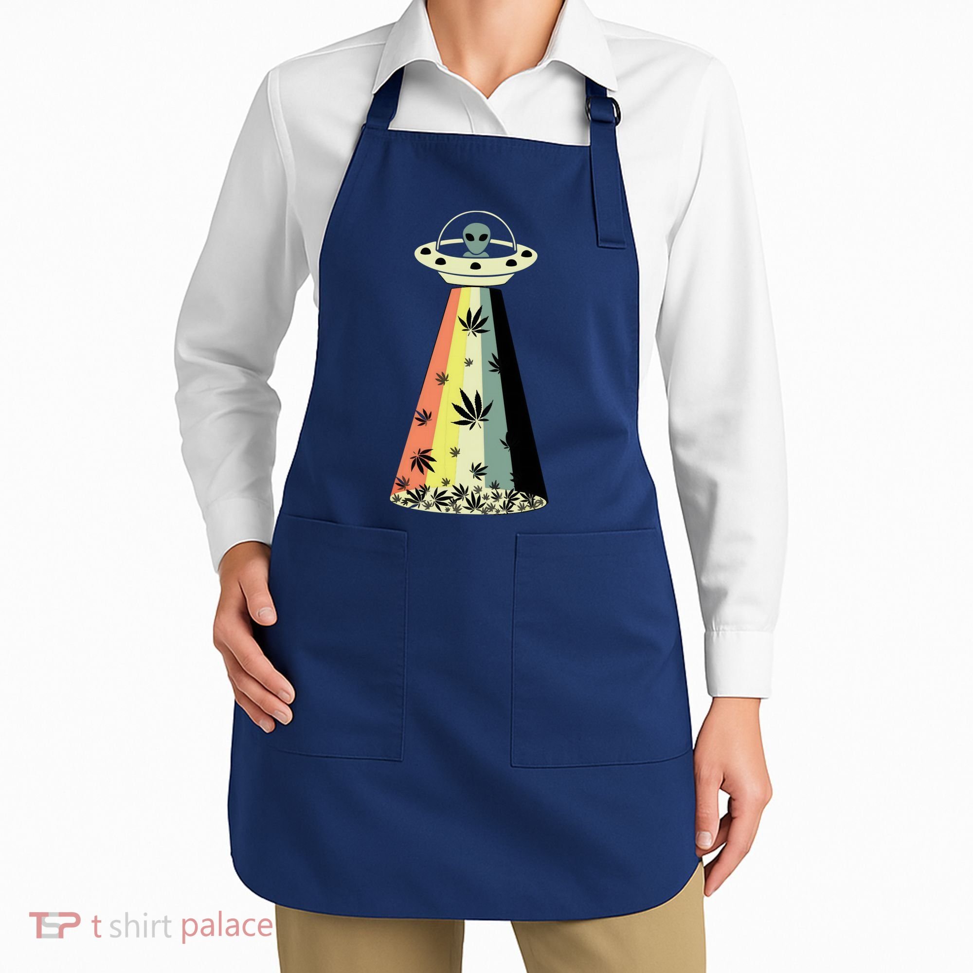 Alien UFO Abduction Weed Cannabis Marijuana Leaf Funny Apron