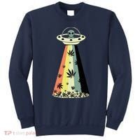 Alien UFO Abduction Weed Cannabis Marijuana Leaf Funny Sweatshirt thumb 0