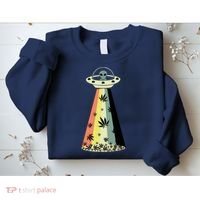 Alien UFO Abduction Weed Cannabis Marijuana Leaf Funny Sweatshirt thumb 2