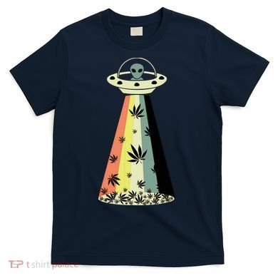 Alien UFO Abduction Weed Cannabis Marijuana Leaf Funny T-Shirt