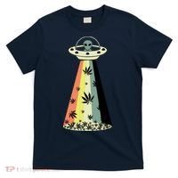 Alien UFO Abduction Weed Cannabis Marijuana Leaf Funny T-Shirt thumb 0