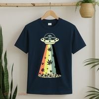 Alien UFO Abduction Weed Cannabis Marijuana Leaf Funny T-Shirt thumb 2