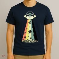 Alien UFO Abduction Weed Cannabis Marijuana Leaf Funny T-Shirt thumb 3