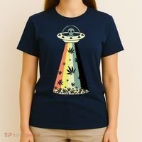 Alien UFO Abduction Weed Cannabis Marijuana Leaf Funny T-Shirt thumb 4