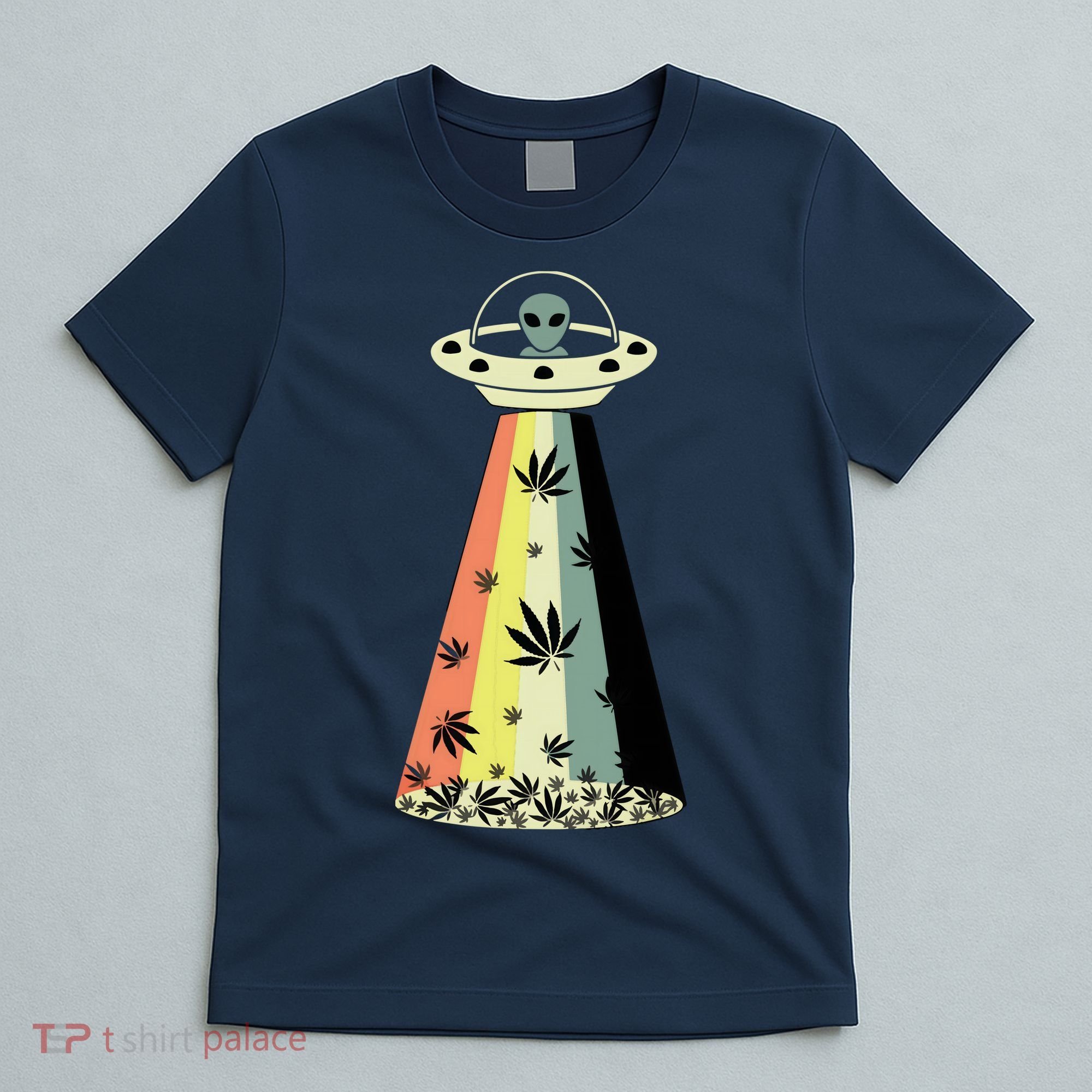 Alien UFO Abduction Weed Cannabis Marijuana Leaf Funny T-Shirt