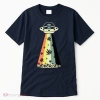 Alien UFO Abduction Weed Cannabis Marijuana Leaf Funny Tall T-Shirt thumb 0