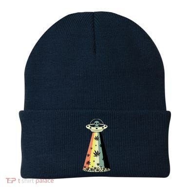 Alien UFO Abduction Weed Cannabis Marijuana Leaf Funny Beanie