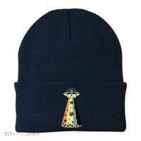 Alien UFO Abduction Weed Cannabis Marijuana Leaf Funny Beanie thumb 0