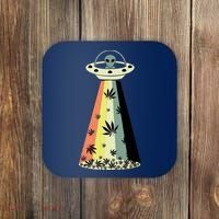 Alien UFO Abduction Weed Cannabis Marijuana Leaf Funny Coaster thumb 0