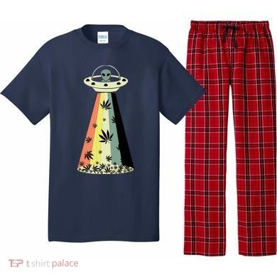 Alien UFO Abduction Weed Cannabis Marijuana Leaf Funny Pajama Set