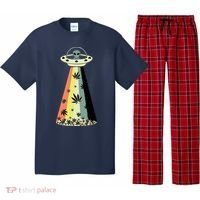 Alien UFO Abduction Weed Cannabis Marijuana Leaf Funny Pajama Set thumb 0