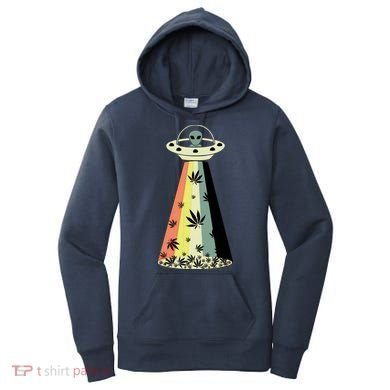 Alien UFO Abduction Weed Cannabis Marijuana Leaf Funny Women's Hoodie