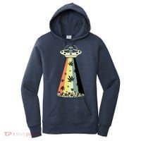 Alien UFO Abduction Weed Cannabis Marijuana Leaf Funny Women's Hoodie thumb 0