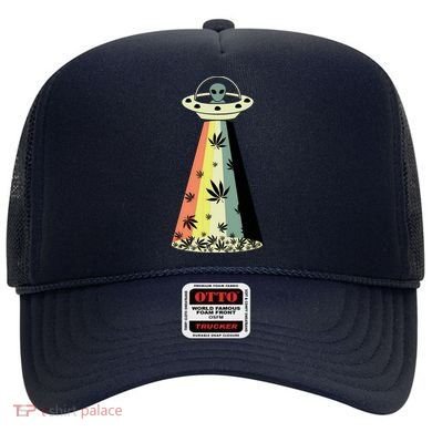 Alien UFO Abduction Weed Cannabis Marijuana Leaf Funny Hat