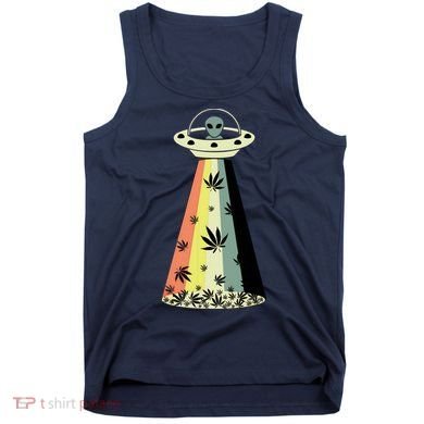 Alien UFO Abduction Weed Cannabis Marijuana Leaf Funny Tank Top