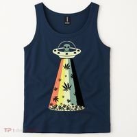 Alien UFO Abduction Weed Cannabis Marijuana Leaf Funny Tank Top thumb 2