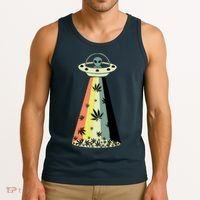 Alien UFO Abduction Weed Cannabis Marijuana Leaf Funny Tank Top thumb 3
