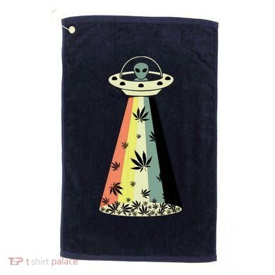 Alien UFO Abduction Weed Cannabis Marijuana Leaf Funny Golf Towel