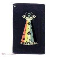 Alien UFO Abduction Weed Cannabis Marijuana Leaf Funny Golf Towel thumb 0