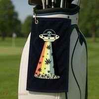 Alien UFO Abduction Weed Cannabis Marijuana Leaf Funny Golf Towel thumb 2