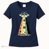 Alien UFO Abduction Weed Cannabis Marijuana Leaf Funny Women's T-Shirt thumb 0