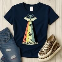 Alien UFO Abduction Weed Cannabis Marijuana Leaf Funny Women's T-Shirt thumb 3